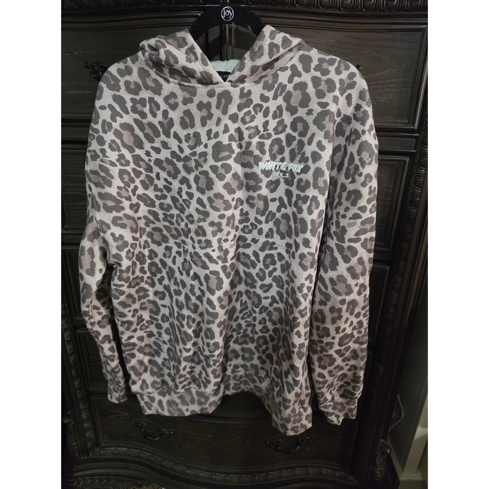 White Fox Vol 3 Leopard Print Puff Logo Hoodie Grey Tan L/XL